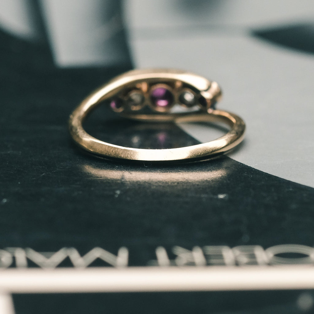 Edwardian Ruby & Diamond Crossover Ring - Lost Owl Jewelry