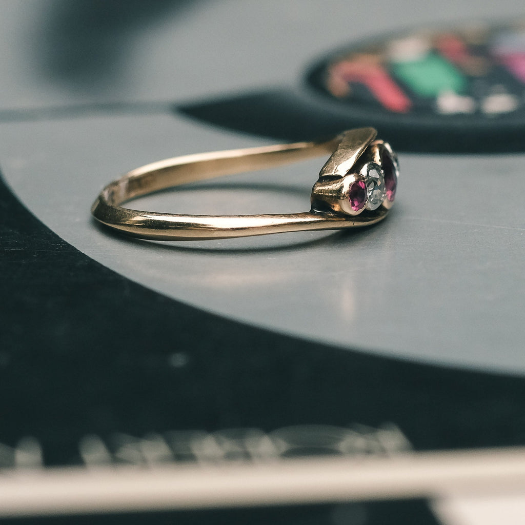 Edwardian Ruby & Diamond Crossover Ring - Lost Owl Jewelry