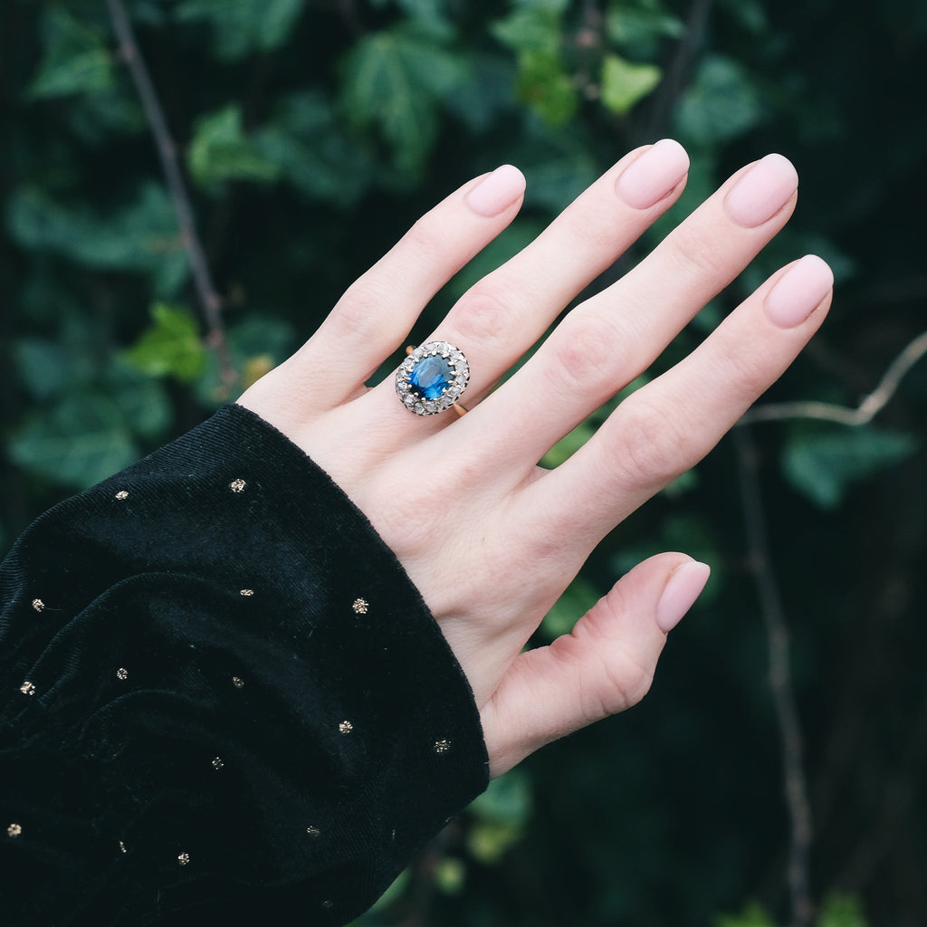 Edwardian Sapphire Cluster Ring - Lost Owl Jewelry