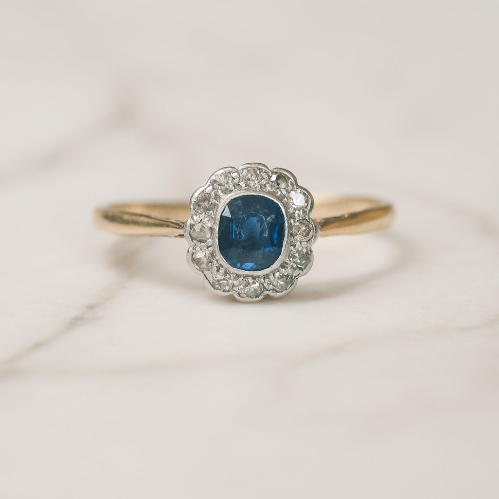 Edwardian Sapphire Cluster Ring - Lost Owl Jewelry