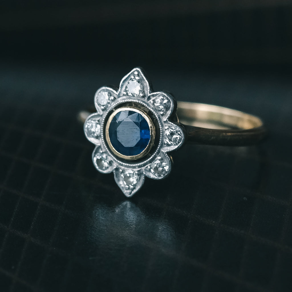 Edwardian Sapphire Flower Cluster Ring - Lost Owl Jewelry