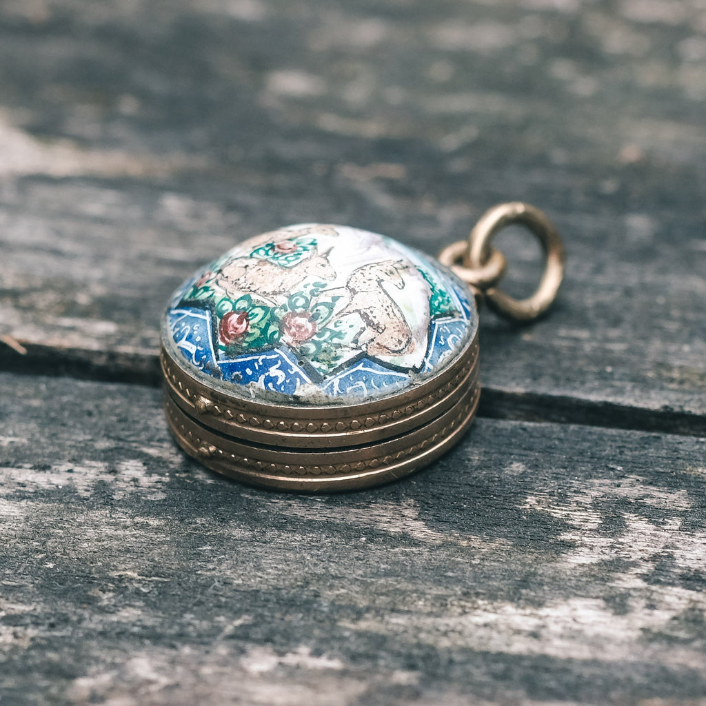 Edwardian Three Deers Enamel Locket - Lost Owl Jewelry