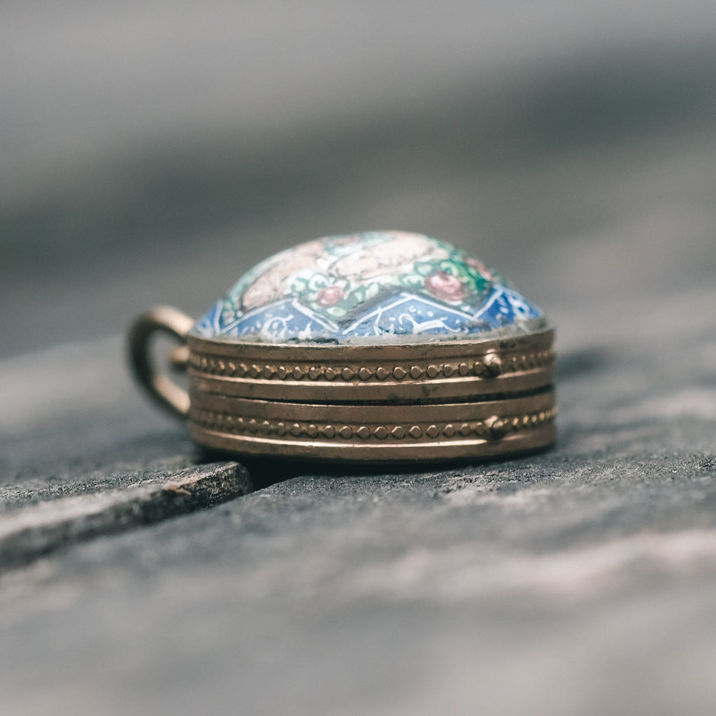 Edwardian Three Deers Enamel Locket - Lost Owl Jewelry