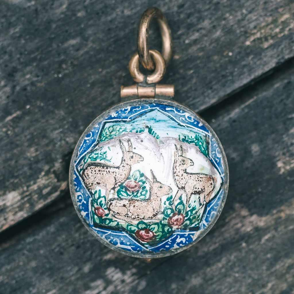 Edwardian Three Deers Enamel Locket - Lost Owl Jewelry