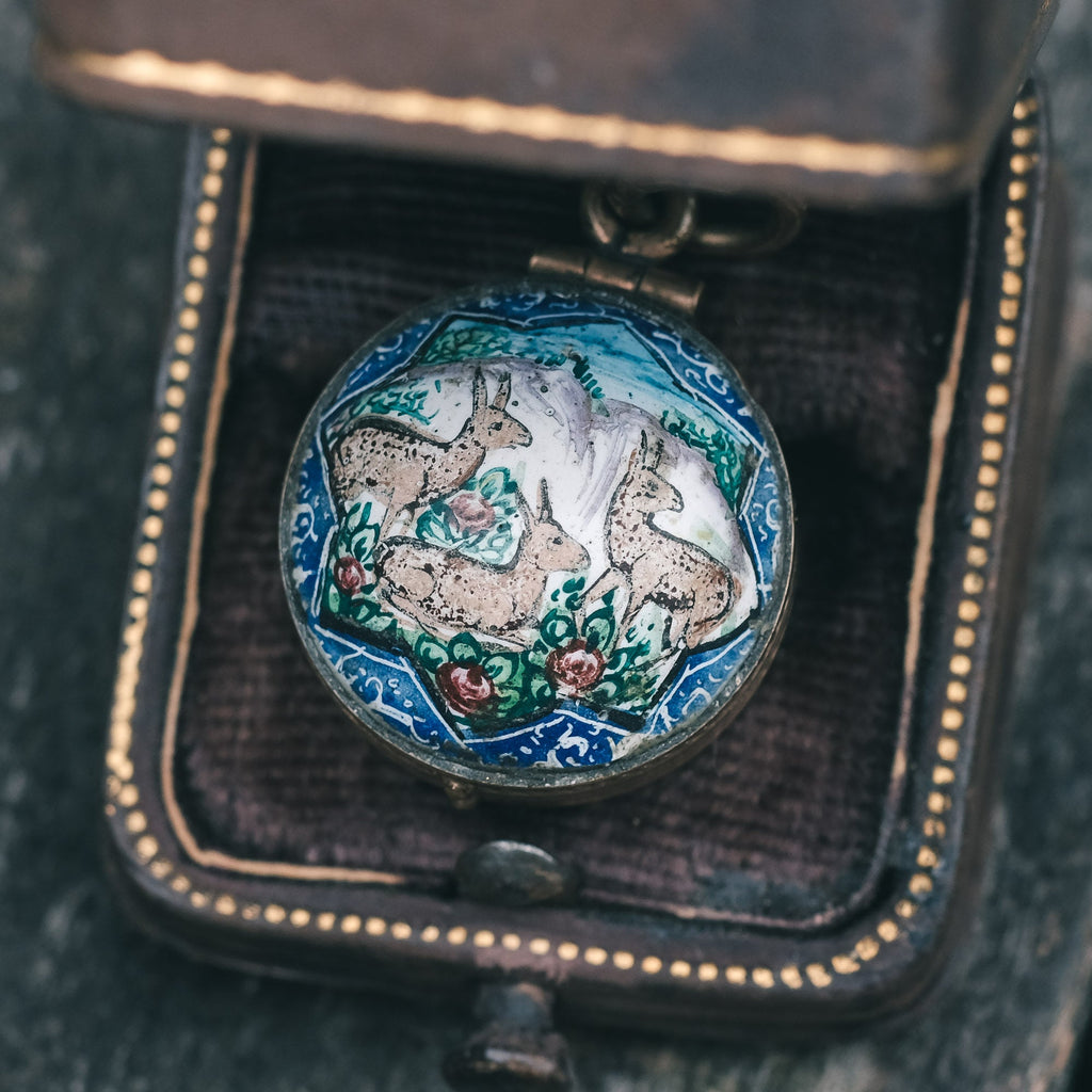 Edwardian Three Deers Enamel Locket - Lost Owl Jewelry