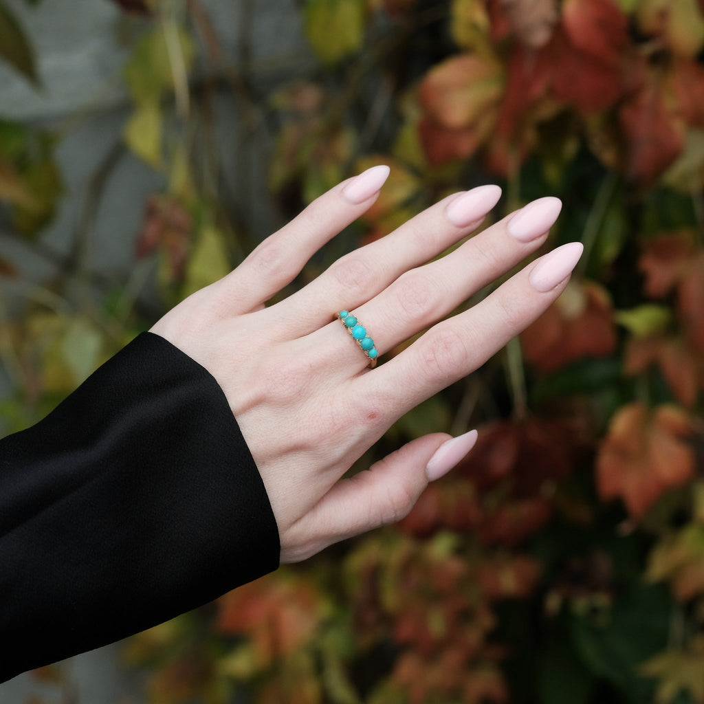 Edwardian Turquoise Half - Hoop Ring - Lost Owl Jewelry