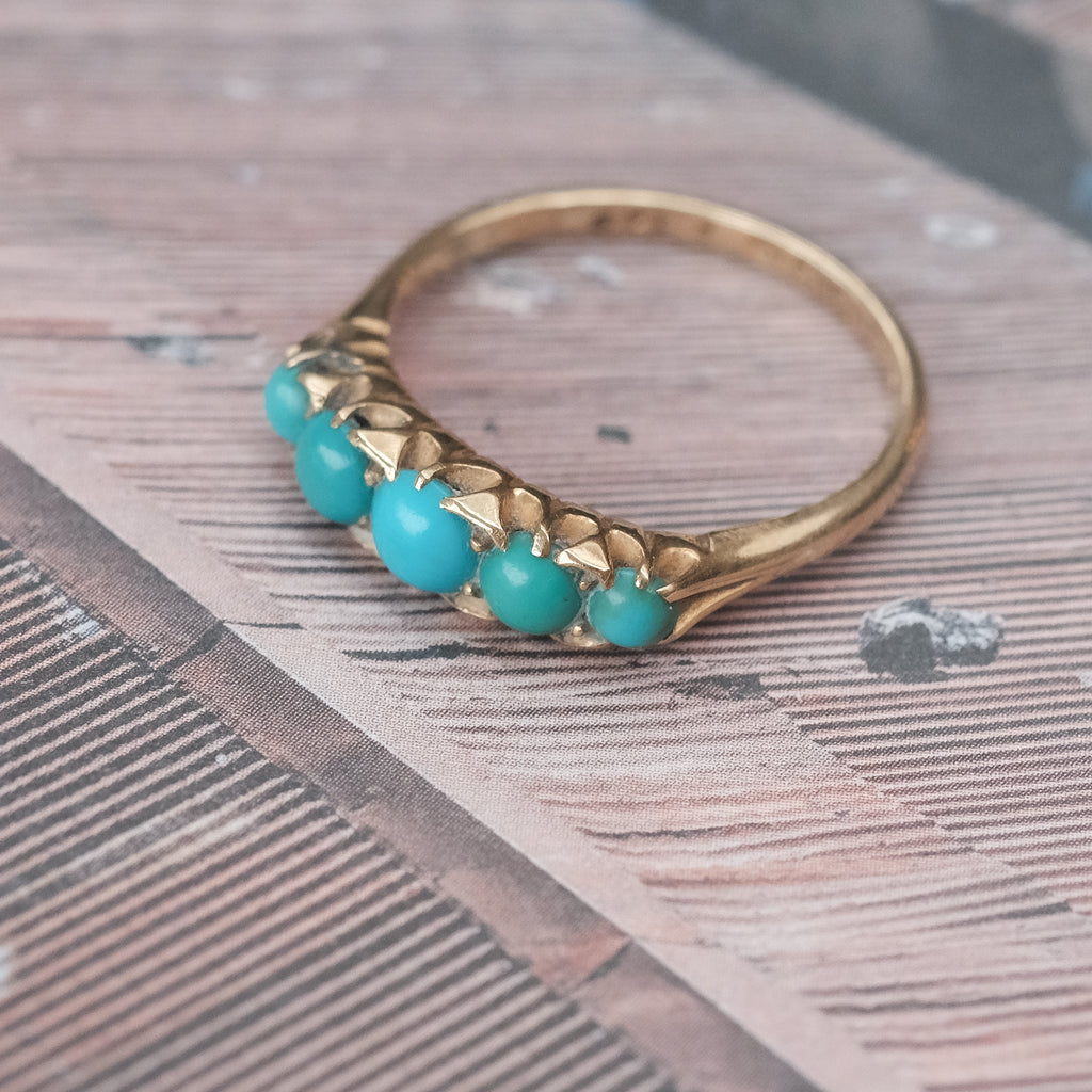 Edwardian Turquoise Half - Hoop Ring - Lost Owl Jewelry