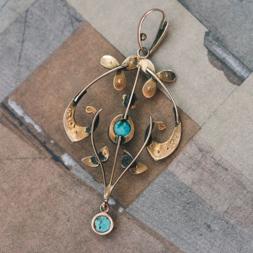 Edwardian Turquoise Lavaliere Pendant - Lost Owl Jewelry