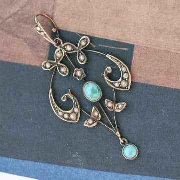 Edwardian Turquoise Lavaliere Pendant - Lost Owl Jewelry