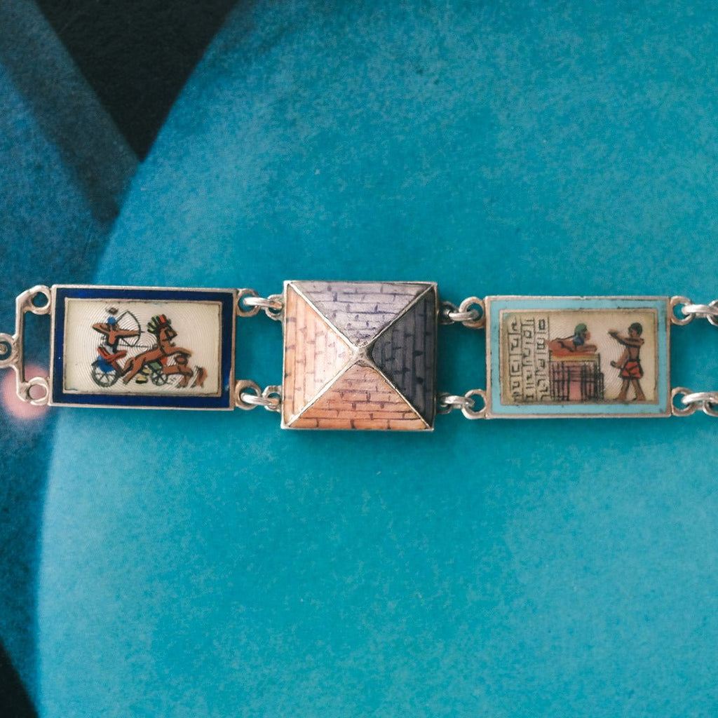 Egyptian Revival Enamel Bracelet - Lost Owl Jewelry