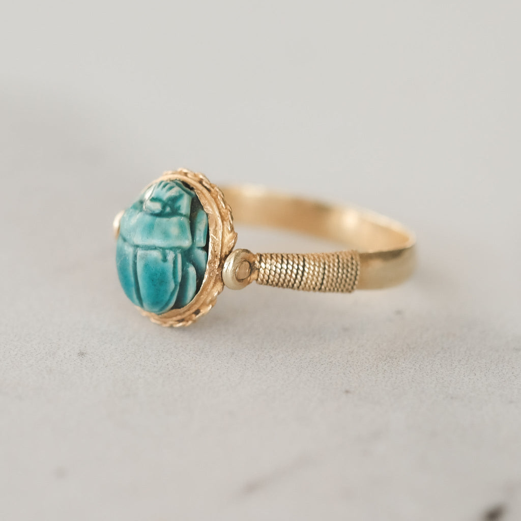 Egyptian Revival Scarab Swivel Ring - Lost Owl Jewelry