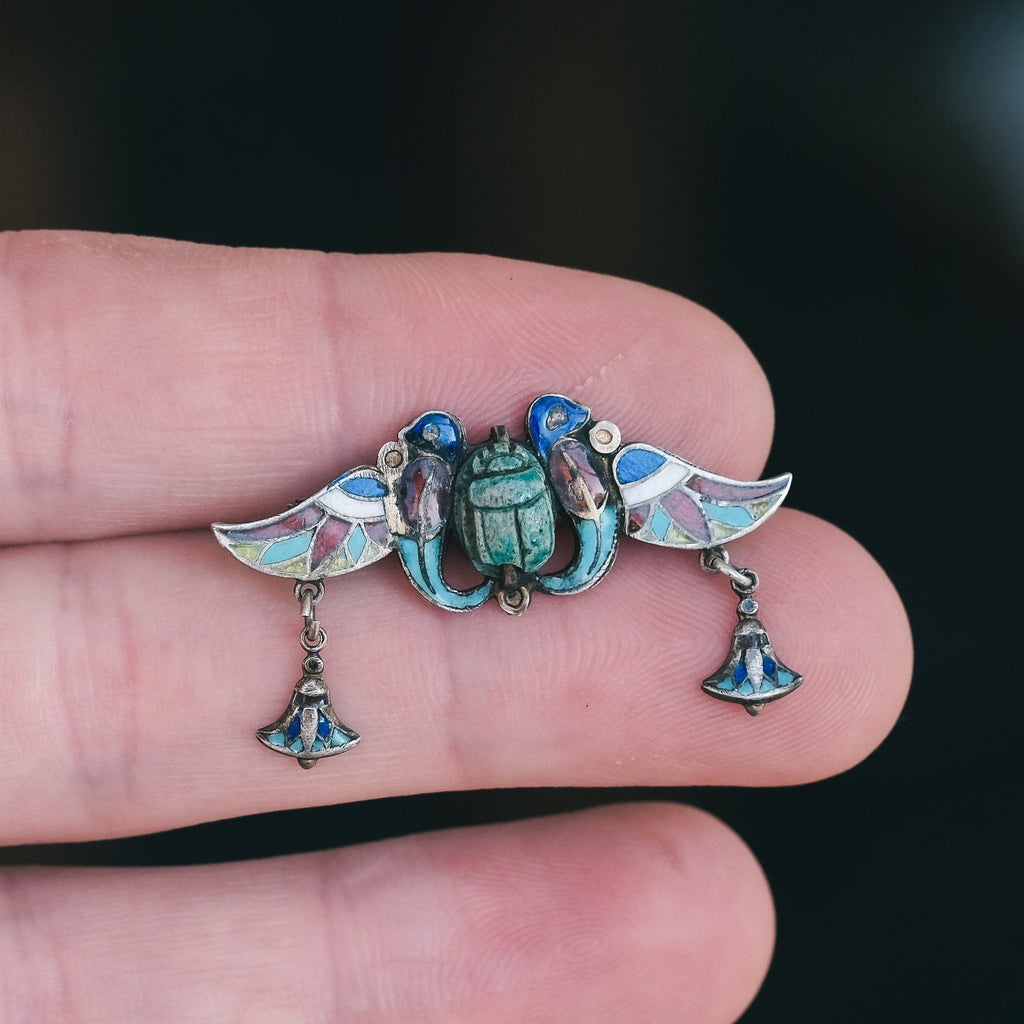 Egyptian Revival Winged Scarab Brooch - Lost Owl Jewelry