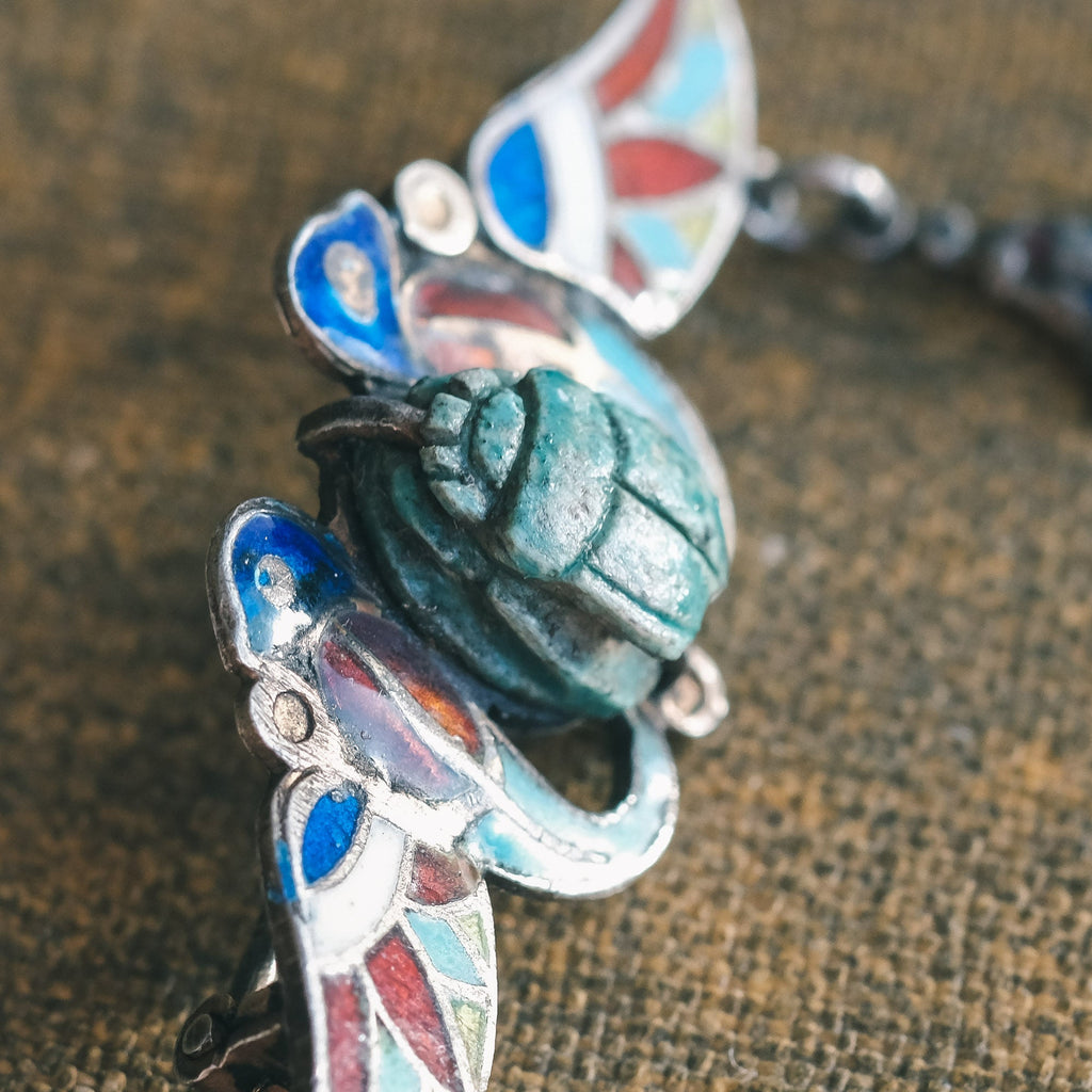 Egyptian Revival Winged Scarab Brooch - Lost Owl Jewelry