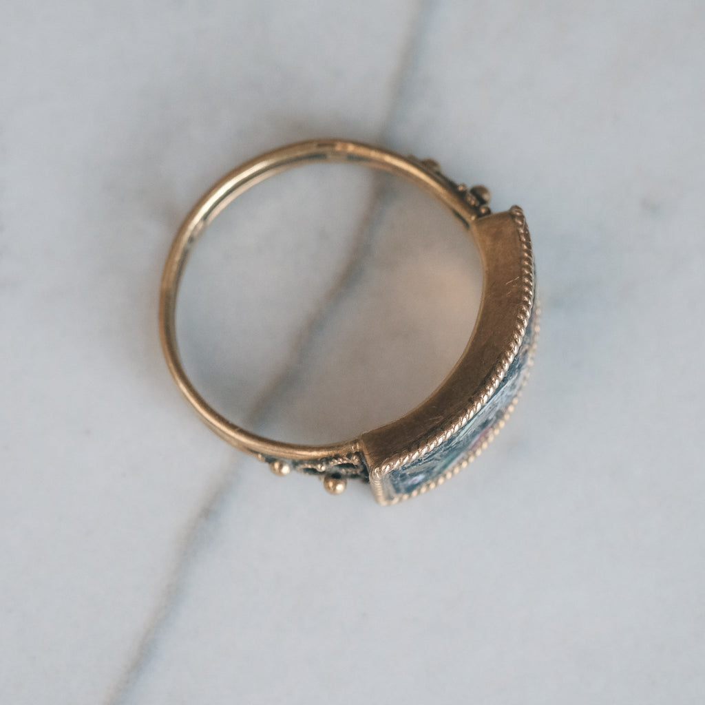 Etruscan Revival 'Bird-of-Paradise' Micromosaic Ring - Lost Owl Jewelry