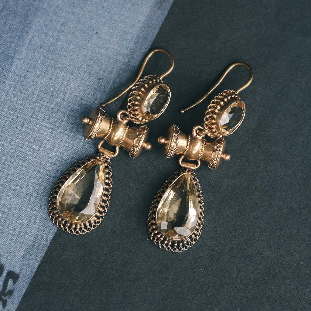 Etruscan Revival Citrine Earrings - Lost Owl Jewelry