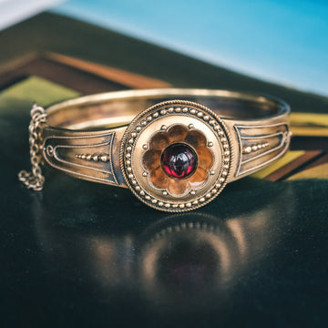 Etruscan Revival Garnet Bangle - Lost Owl Jewelry