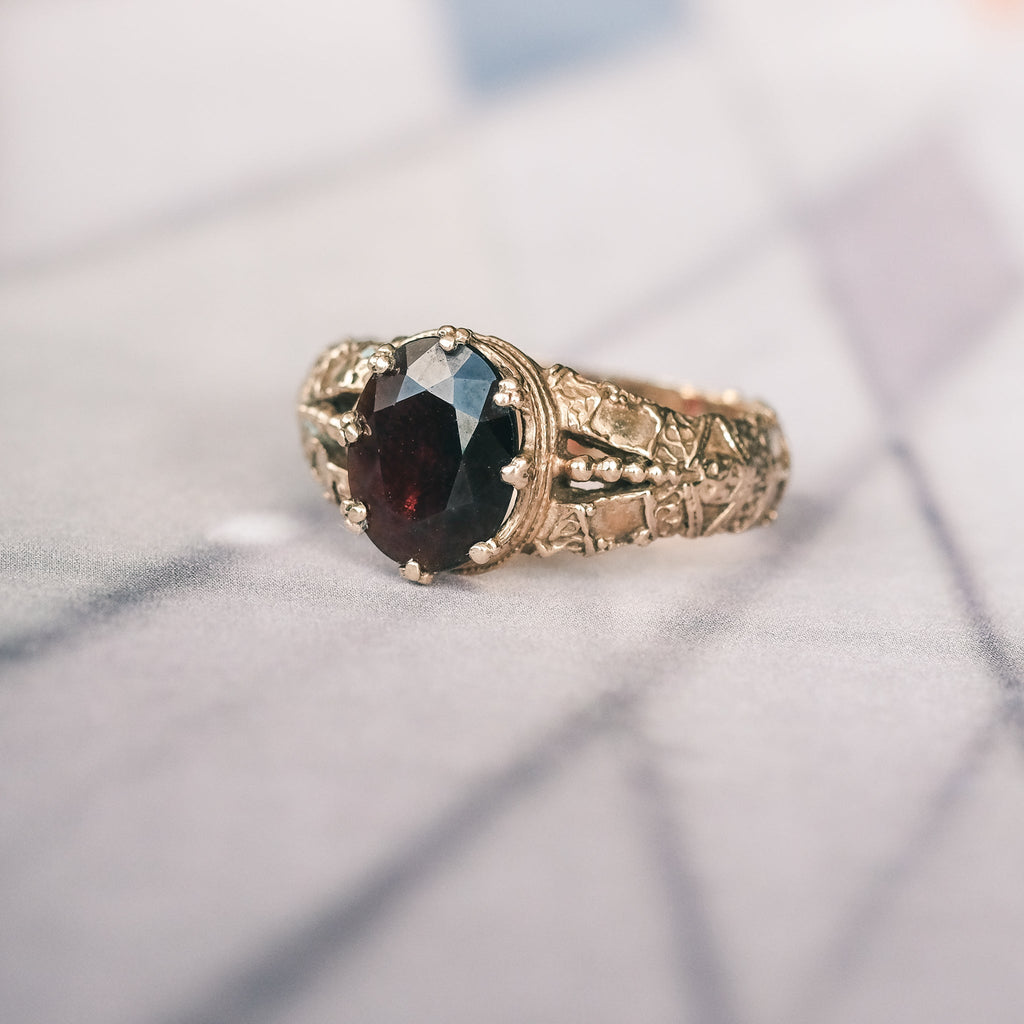 Etruscan Revival Garnet Ring - Lost Owl Jewelry