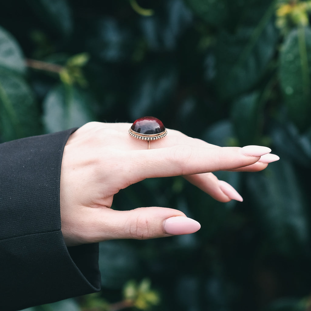 Etruscan Revival Garnet Ring - Lost Owl Jewelry