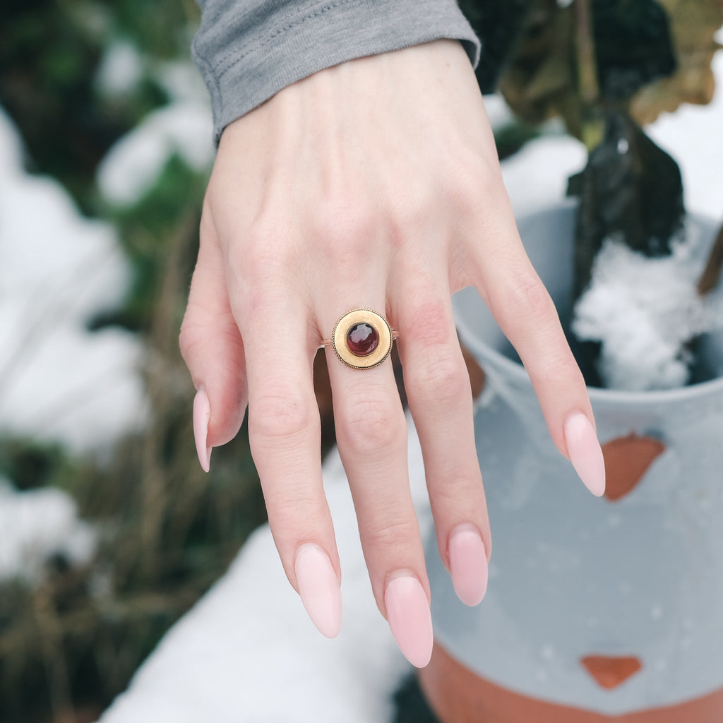 Etruscan Revival Garnet Ring - Lost Owl Jewelry