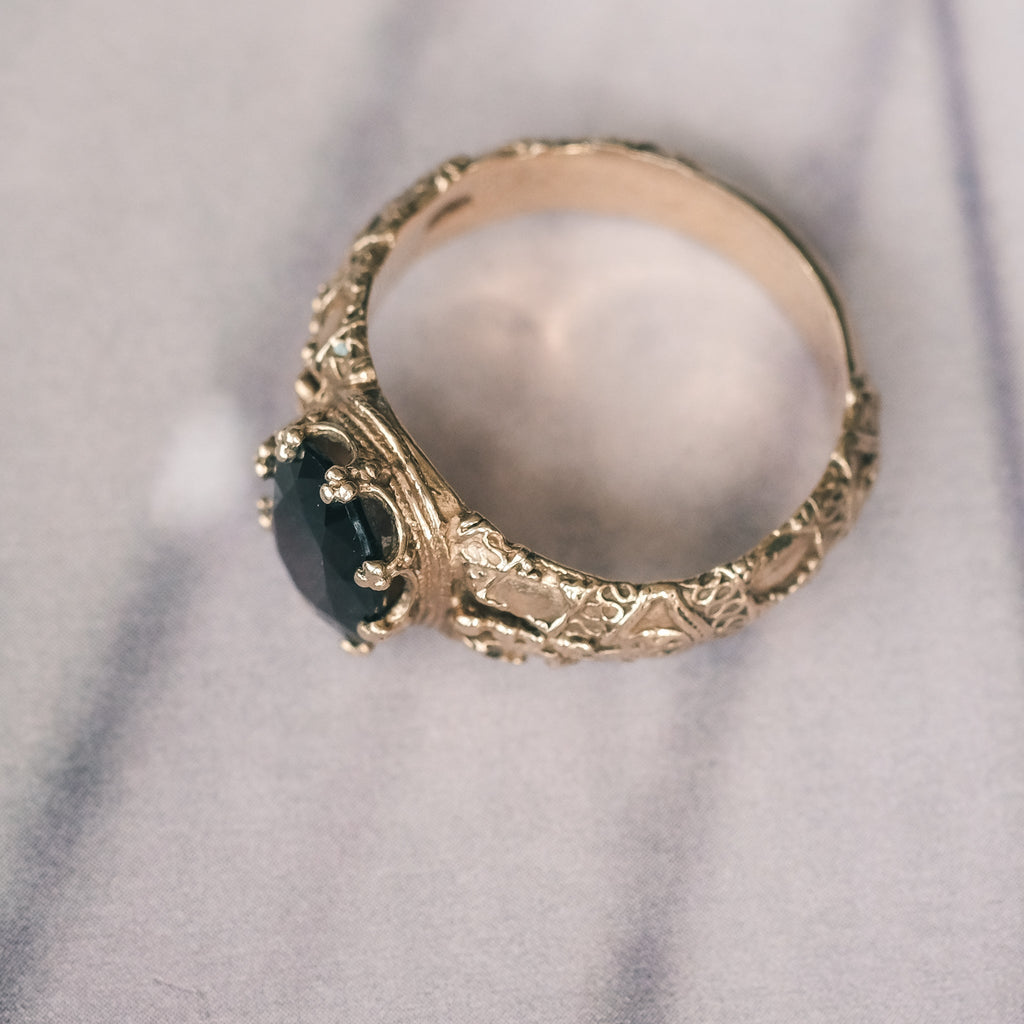Etruscan Revival Garnet Ring - Lost Owl Jewelry