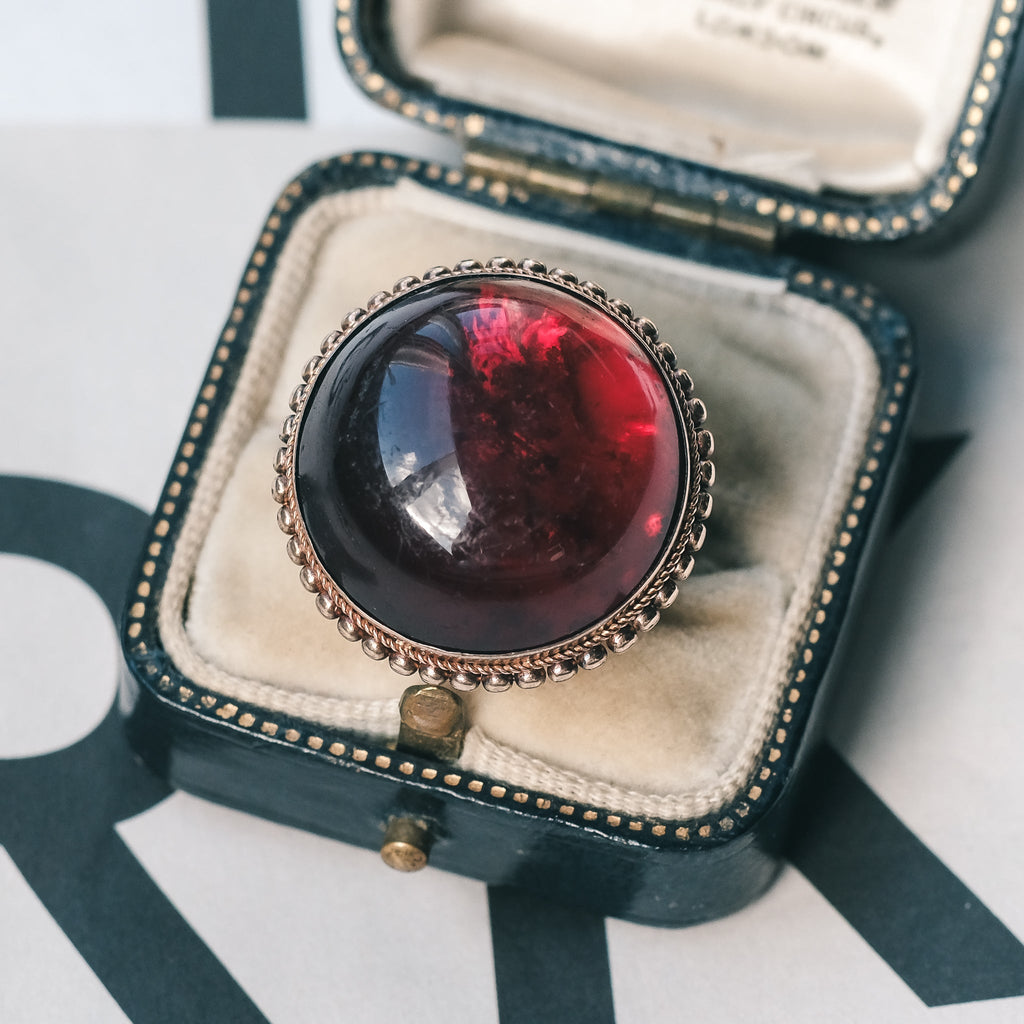 Etruscan Revival Garnet Ring - Lost Owl Jewelry