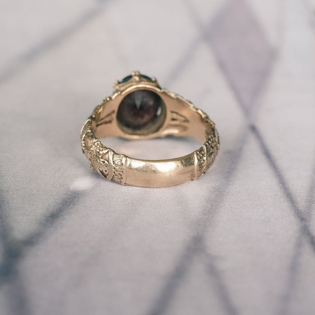 Etruscan Revival Garnet Ring - Lost Owl Jewelry