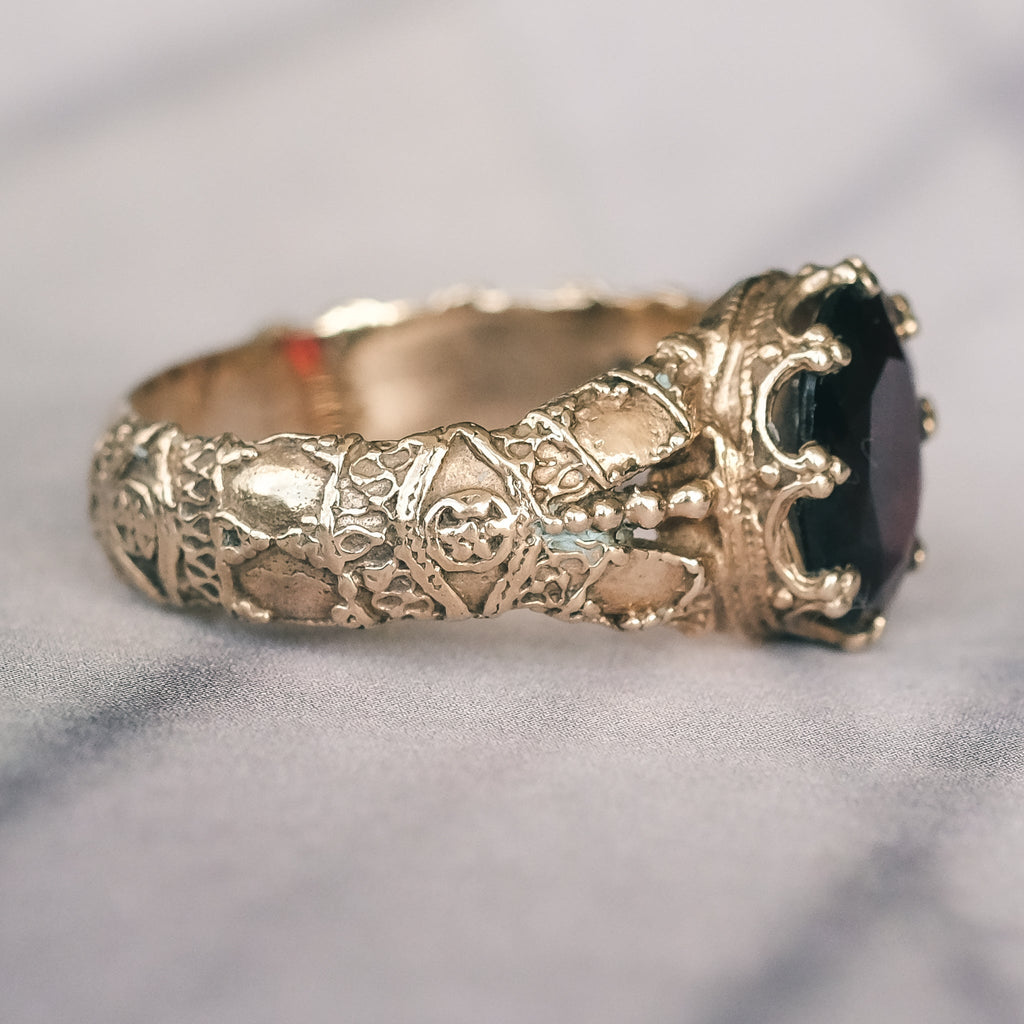 Etruscan Revival Garnet Ring - Lost Owl Jewelry
