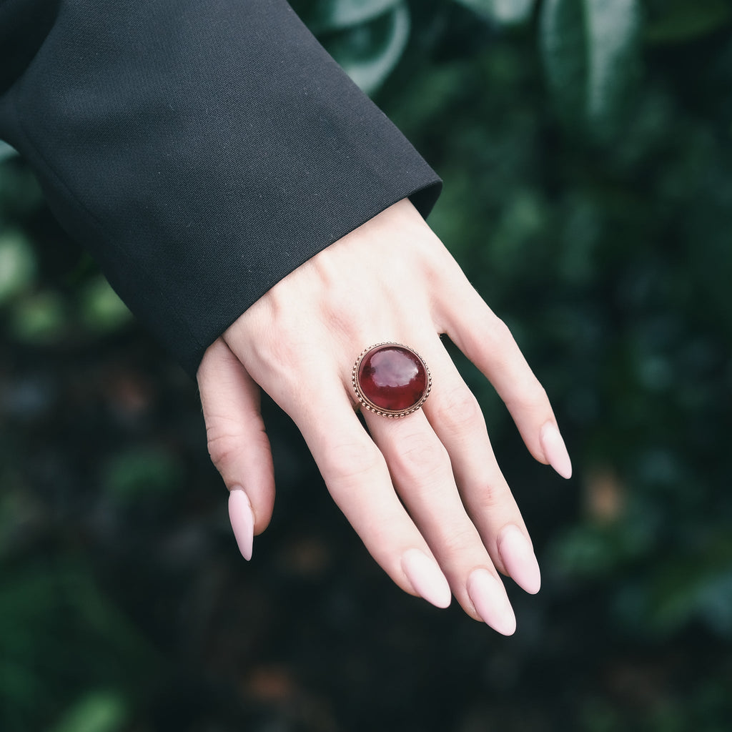 Etruscan Revival Garnet Ring - Lost Owl Jewelry