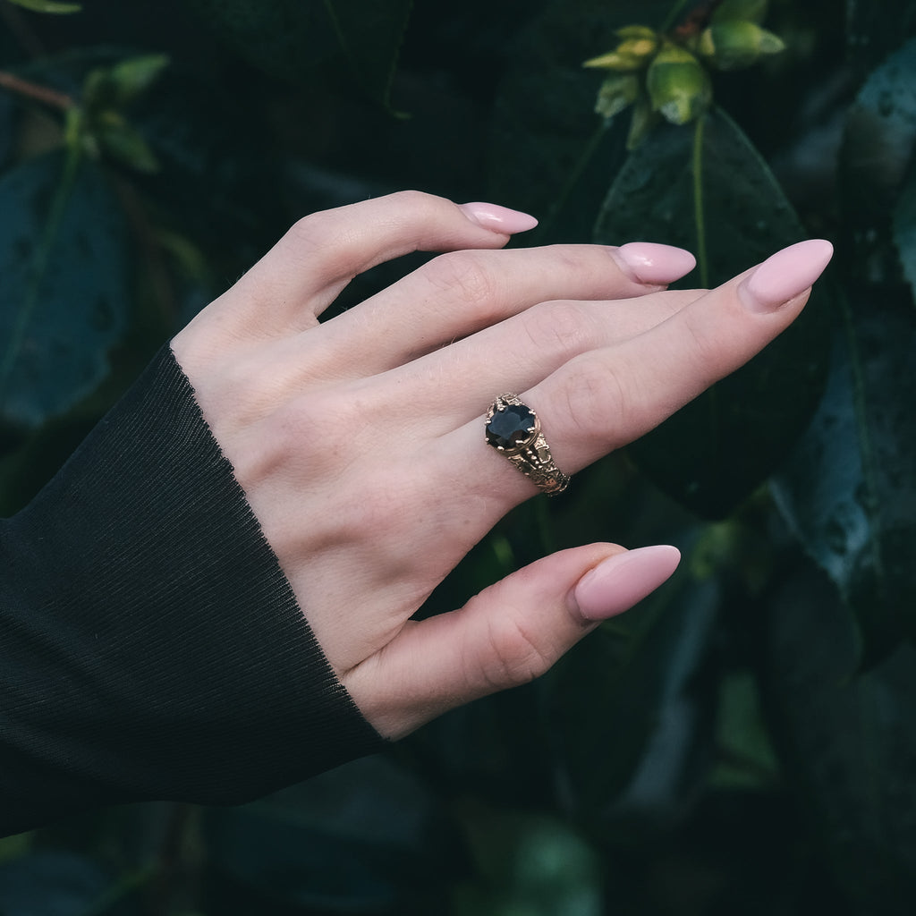 Etruscan Revival Garnet Ring - Lost Owl Jewelry