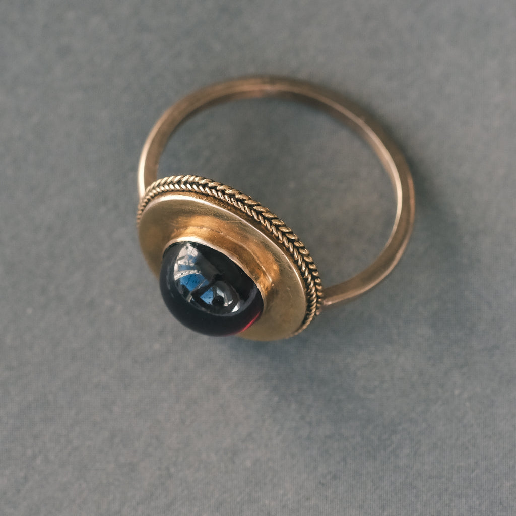 Etruscan Revival Garnet Ring - Lost Owl Jewelry