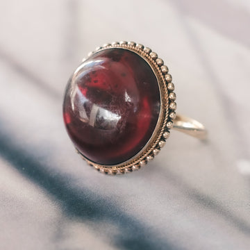 Etruscan Revival Garnet Ring - Lost Owl Jewelry