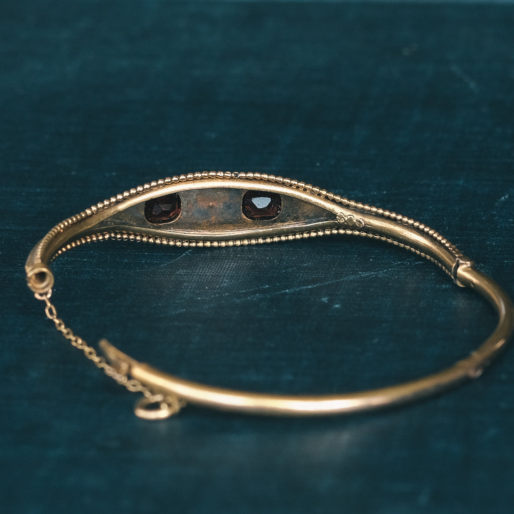 Etruscan Revival Pearl & Garnet Bangle - Lost Owl Jewelry