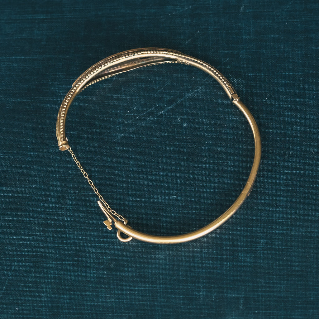 Etruscan Revival Pearl & Garnet Bangle - Lost Owl Jewelry