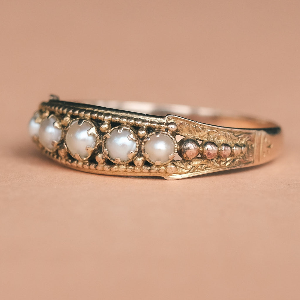 Etruscan Revival Pearl Ring - Lost Owl Jewelry