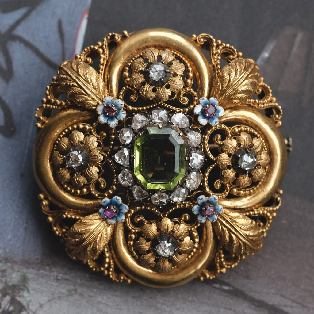 Etruscan Revival Quatrefoil Brooch - Lost Owl Jewelry