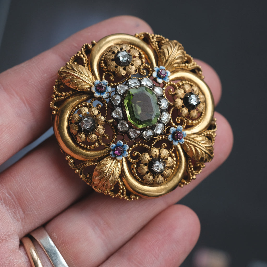 Etruscan Revival Quatrefoil Brooch - Lost Owl Jewelry