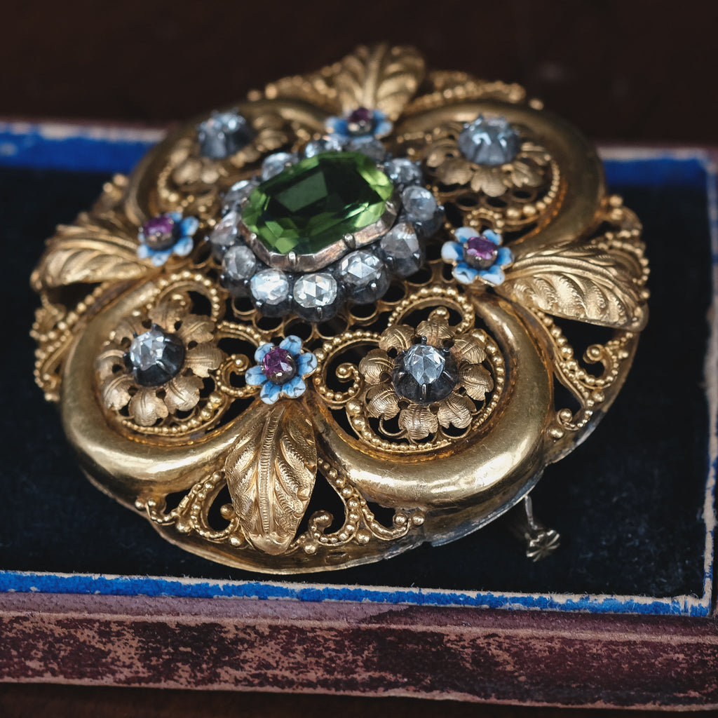 Etruscan Revival Quatrefoil Brooch - Lost Owl Jewelry