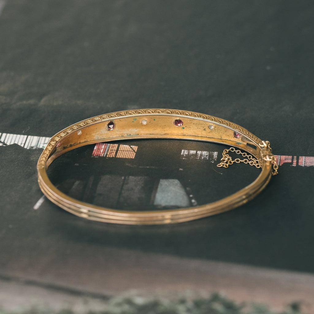 Etruscan Revival Ruby Bangle - Lost Owl Jewelry