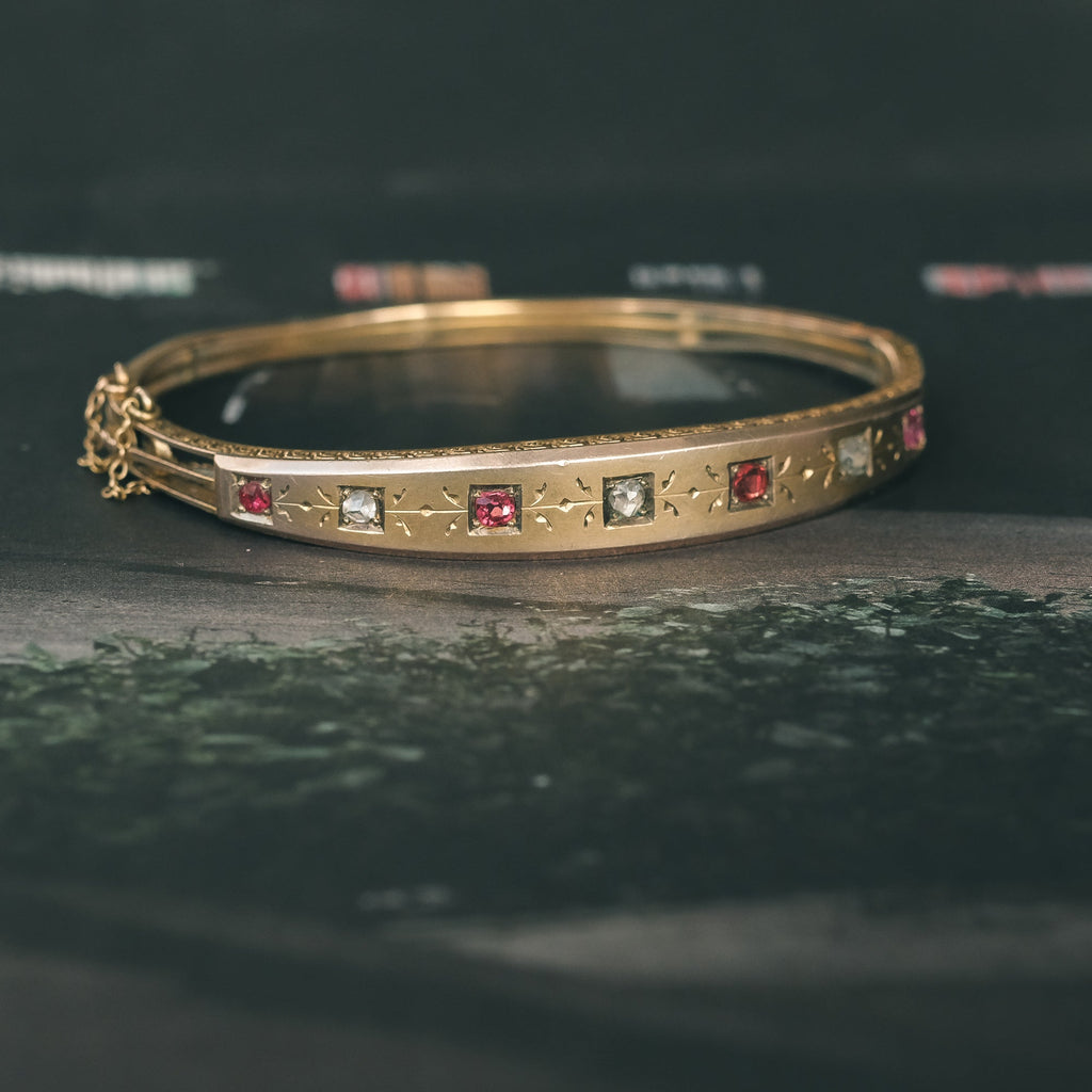 Etruscan Revival Ruby Bangle - Lost Owl Jewelry