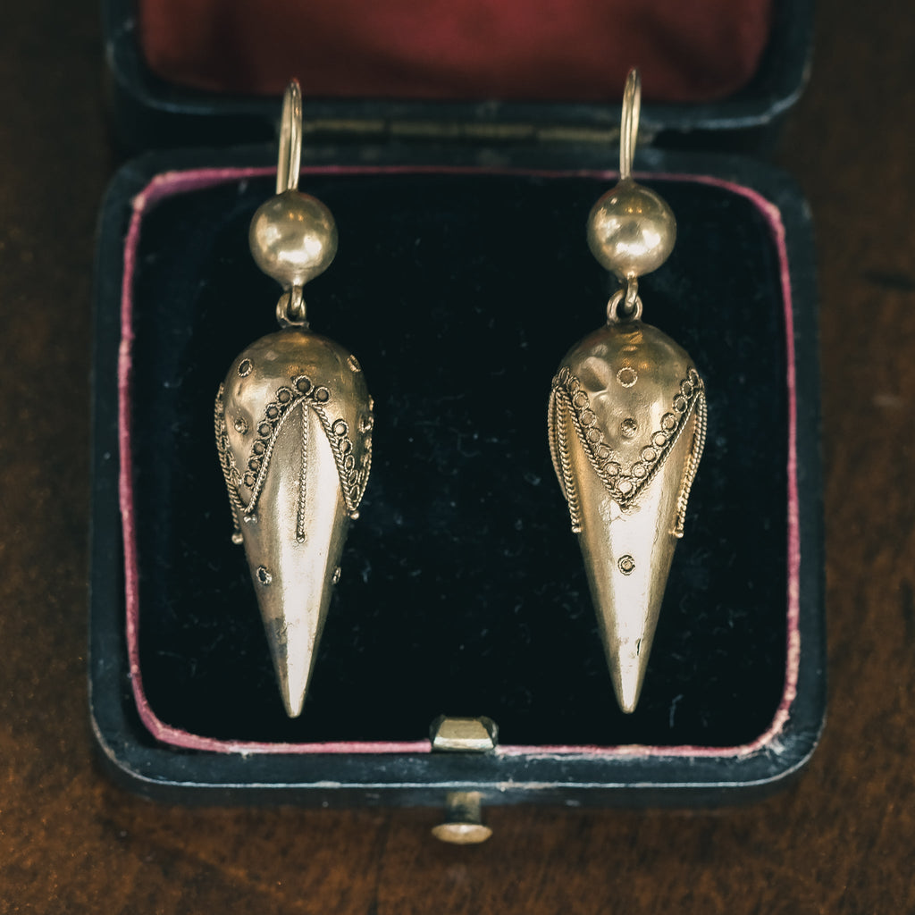 Etruscan Revival Torpedo Earrings - Lost Owl Jewelry