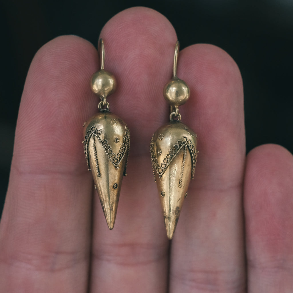 Etruscan Revival Torpedo Earrings - Lost Owl Jewelry