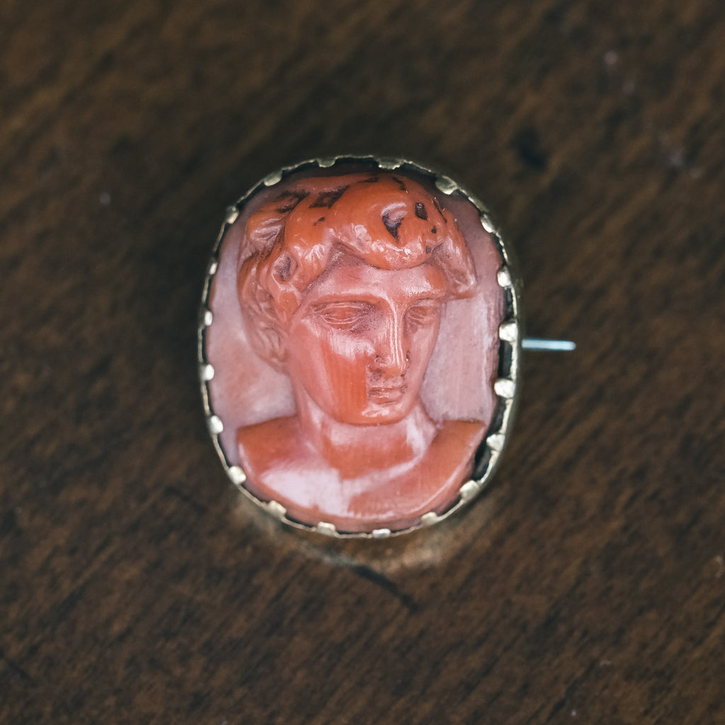 Georgian 'Antinous' Coral Cameo Brooch - Lost Owl Jewelry