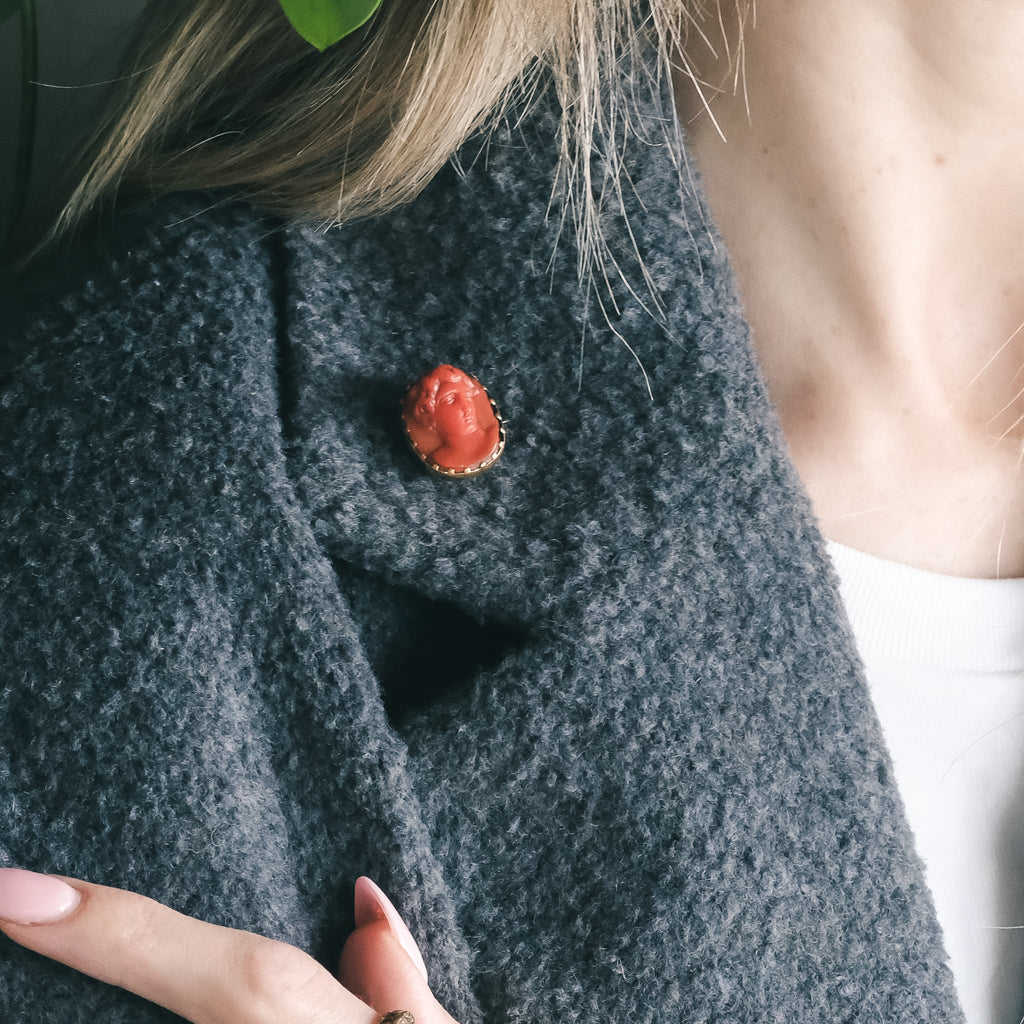 Georgian 'Antinous' Coral Cameo Brooch - Lost Owl Jewelry