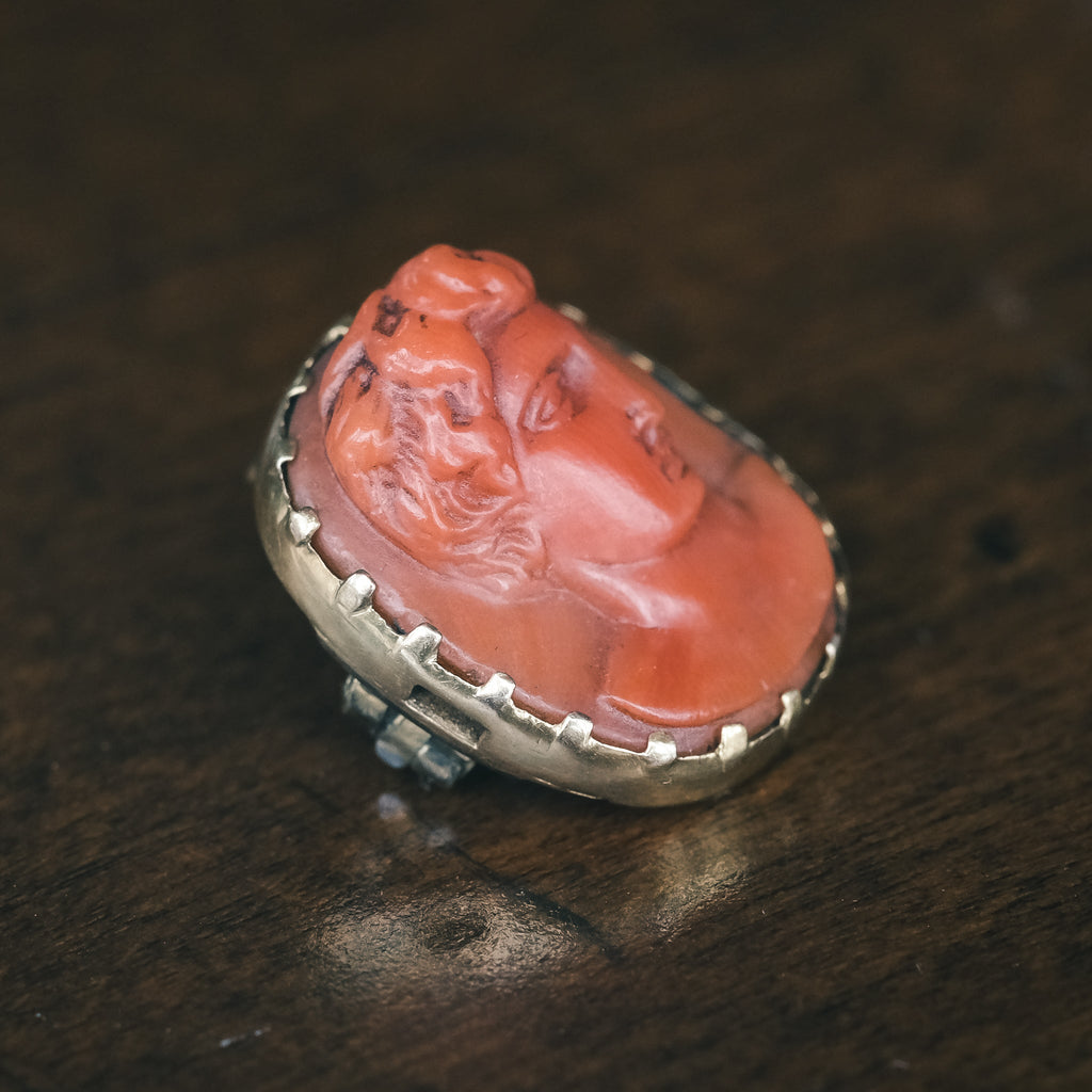 Georgian 'Antinous' Coral Cameo Brooch - Lost Owl Jewelry