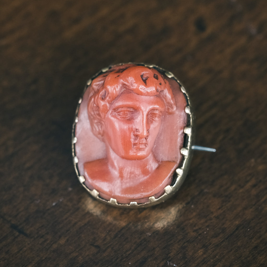 Georgian 'Antinous' Coral Cameo Brooch - Lost Owl Jewelry