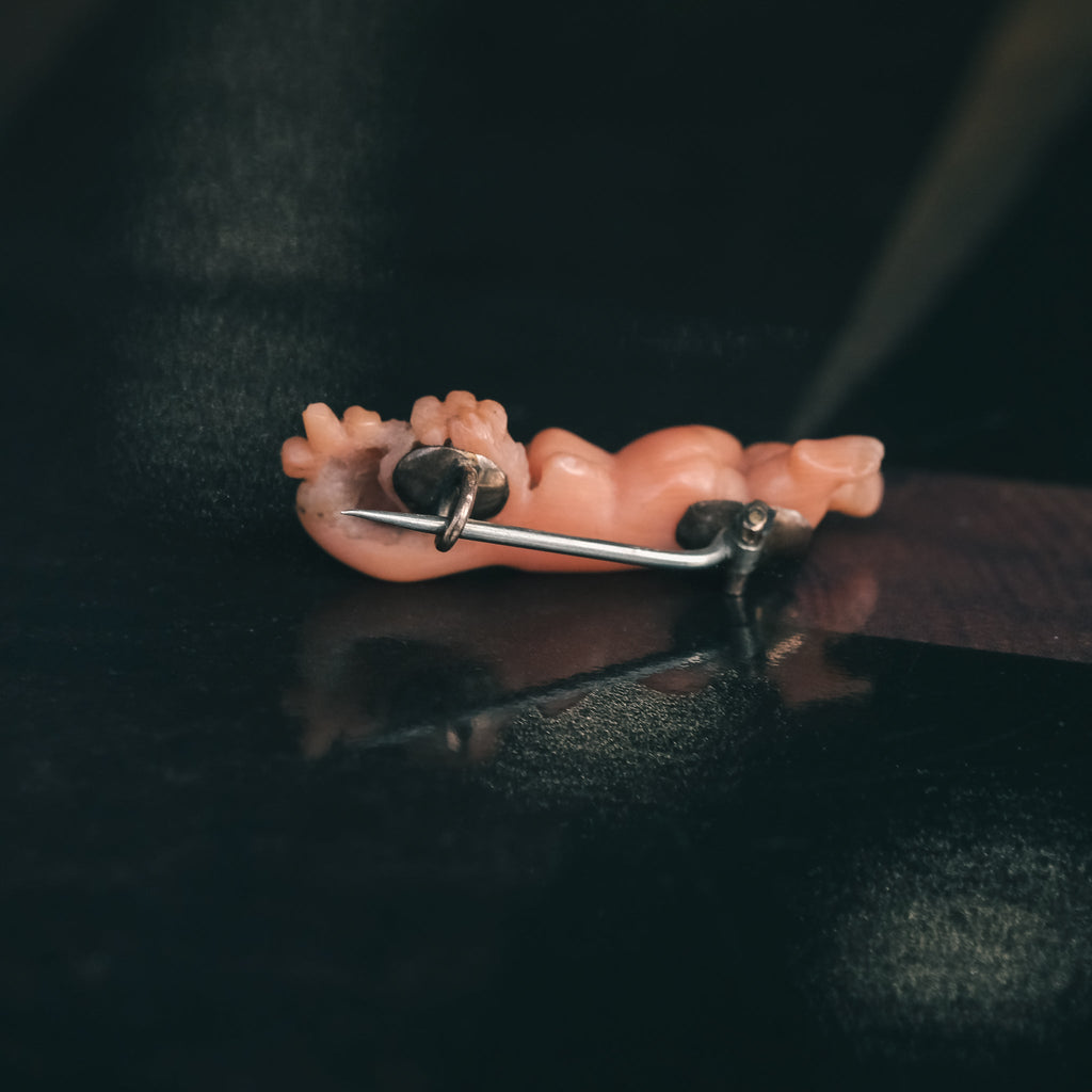 Georgian Coral Cupid & Lyre Brooch - Lost Owl Jewelry