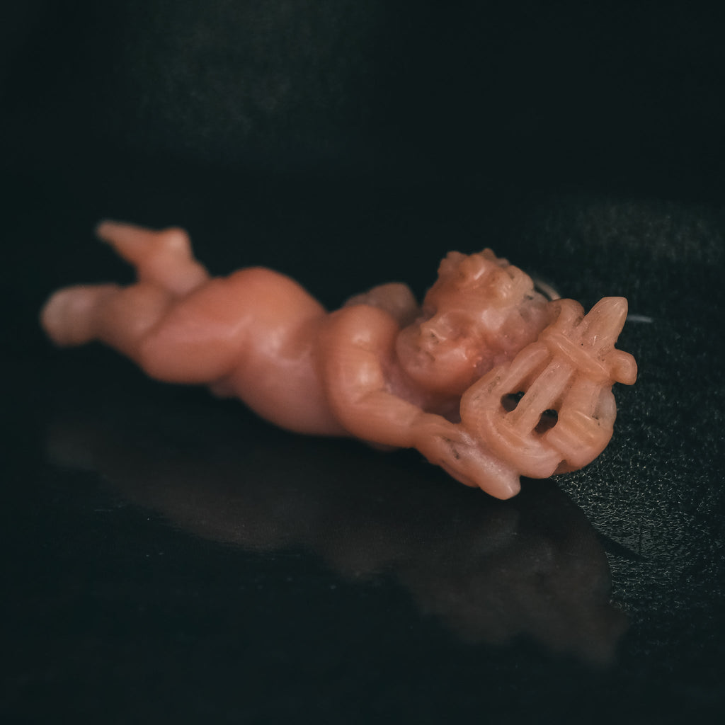 Georgian Coral Cupid & Lyre Brooch - Lost Owl Jewelry