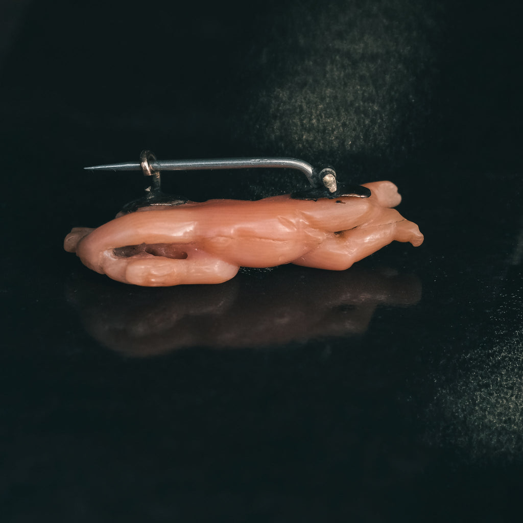 Georgian Coral Cupid & Lyre Brooch - Lost Owl Jewelry