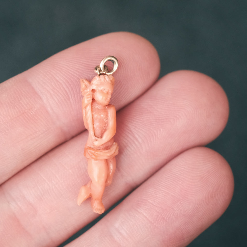 Georgian Coral Cupid & Torch Pendant - Lost Owl Jewelry