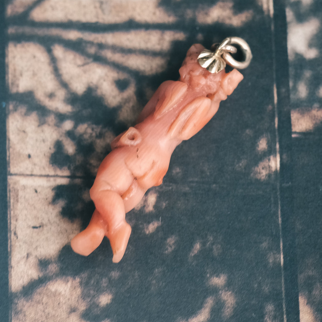 Georgian Coral Cupid & Torch Pendant - Lost Owl Jewelry